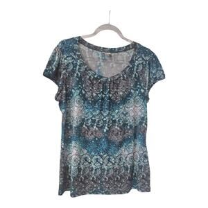 Worthington Womens LG Top S/S Scoop Pleated Neck Stretch